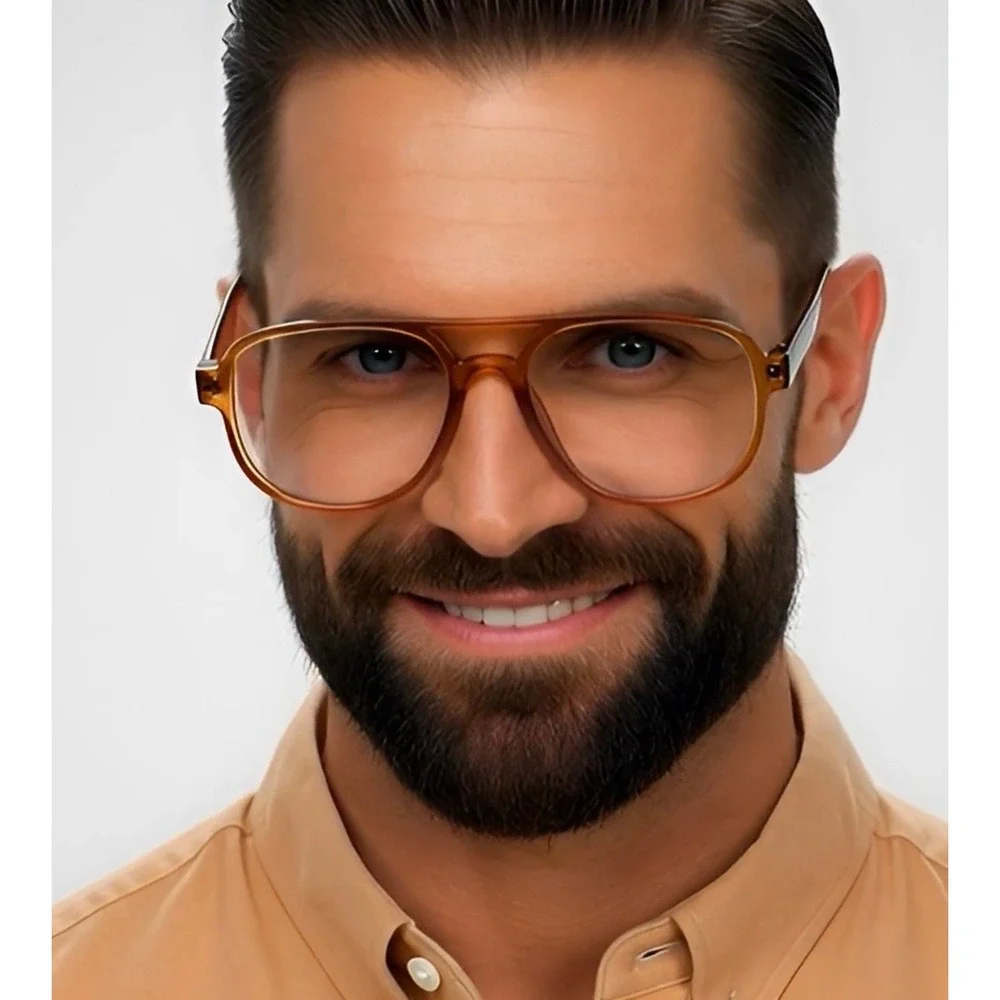 Mens Orange Aviator Sunglasses Gradient Lenses Double‎ Bridge Frame Hip Hop 2026
